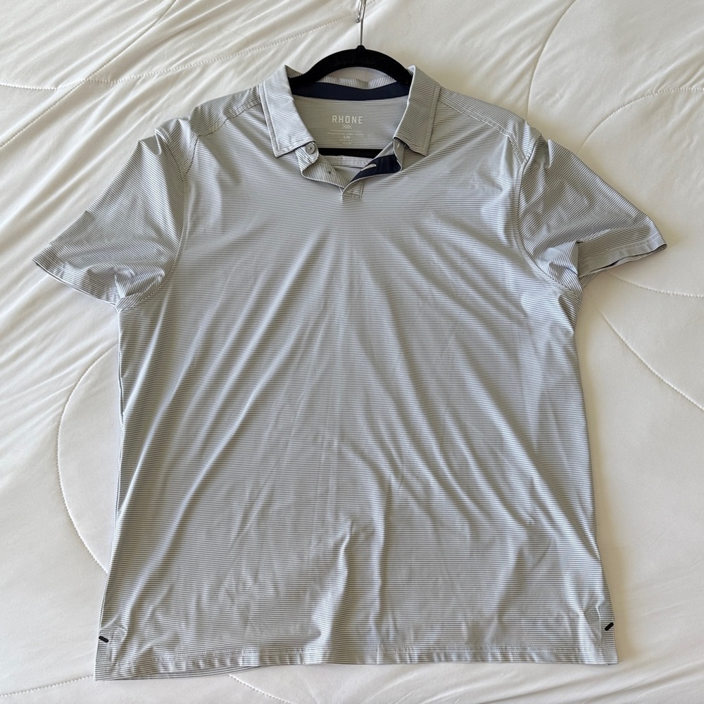 Rhone Men's Light Gray striped Polo Shirt